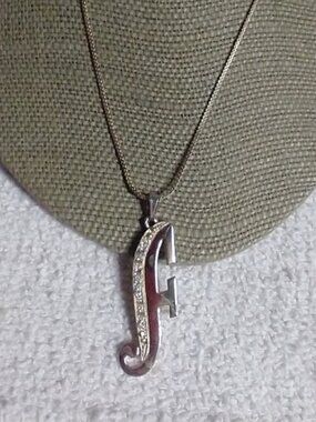 Goldtone initial f crystal necklace long chain